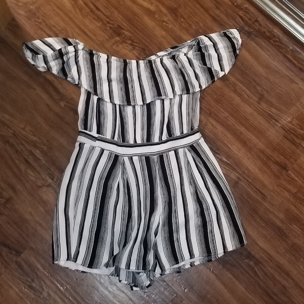 Black & white striped romper